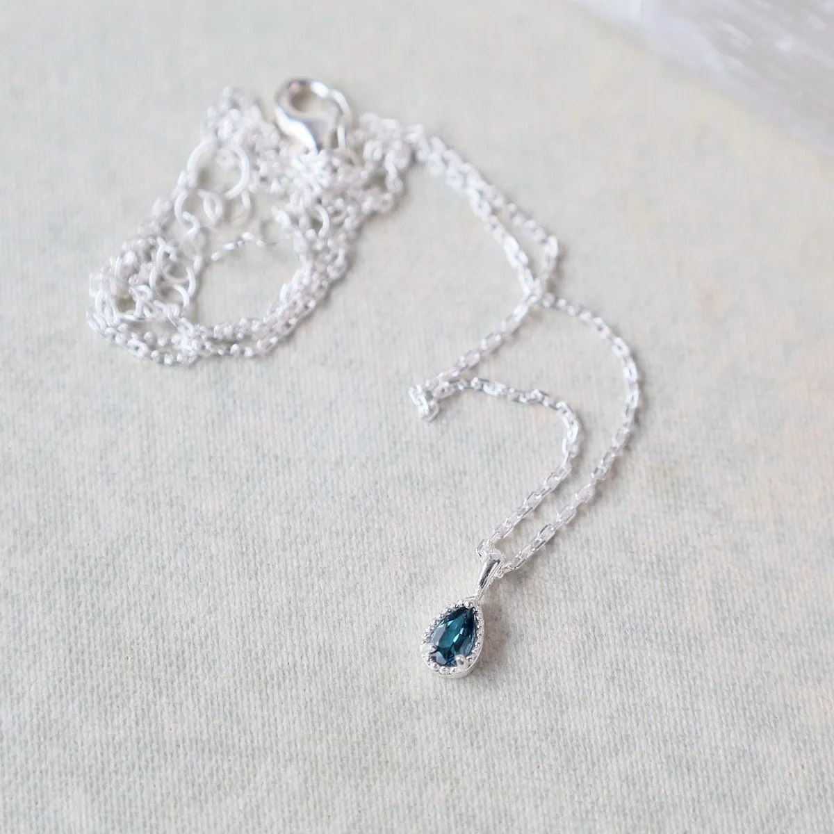 Sterling Silver Pear Cut London Blue Topaz with Milgrain Edge Necklace