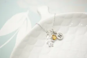 Sterling Silver Personalised Initial and Gemstone New Baby Boy Necklace