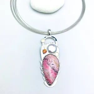Sterling Silver Rhodochrosite Statement Necklace with 18K Gold, Anastasia Topaz and Pearl