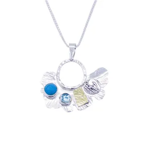 Sterling Silver Turquoise and Blue Topaz Ginkgo Necklace