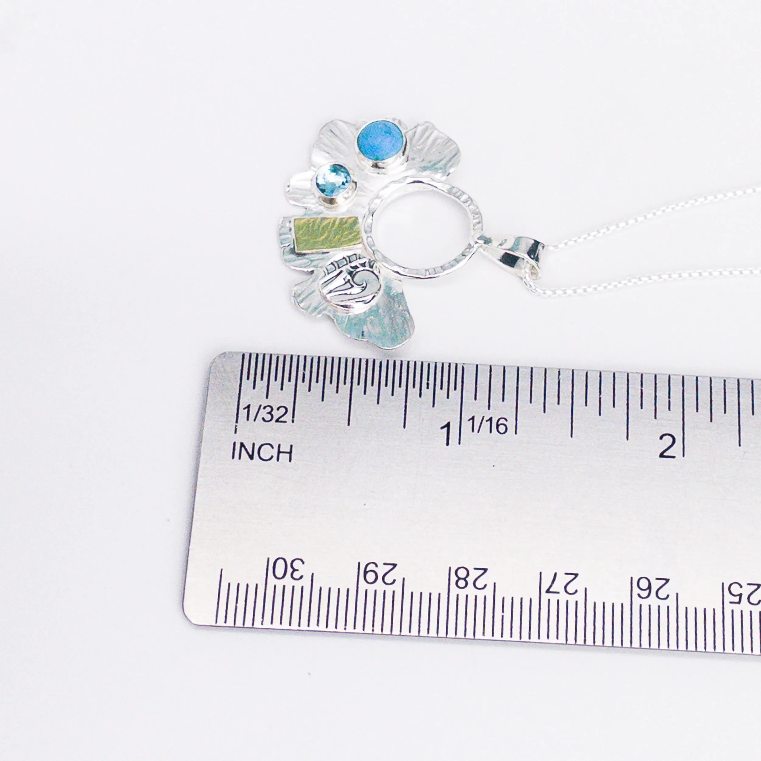 Sterling Silver Turquoise and Blue Topaz Ginkgo Necklace