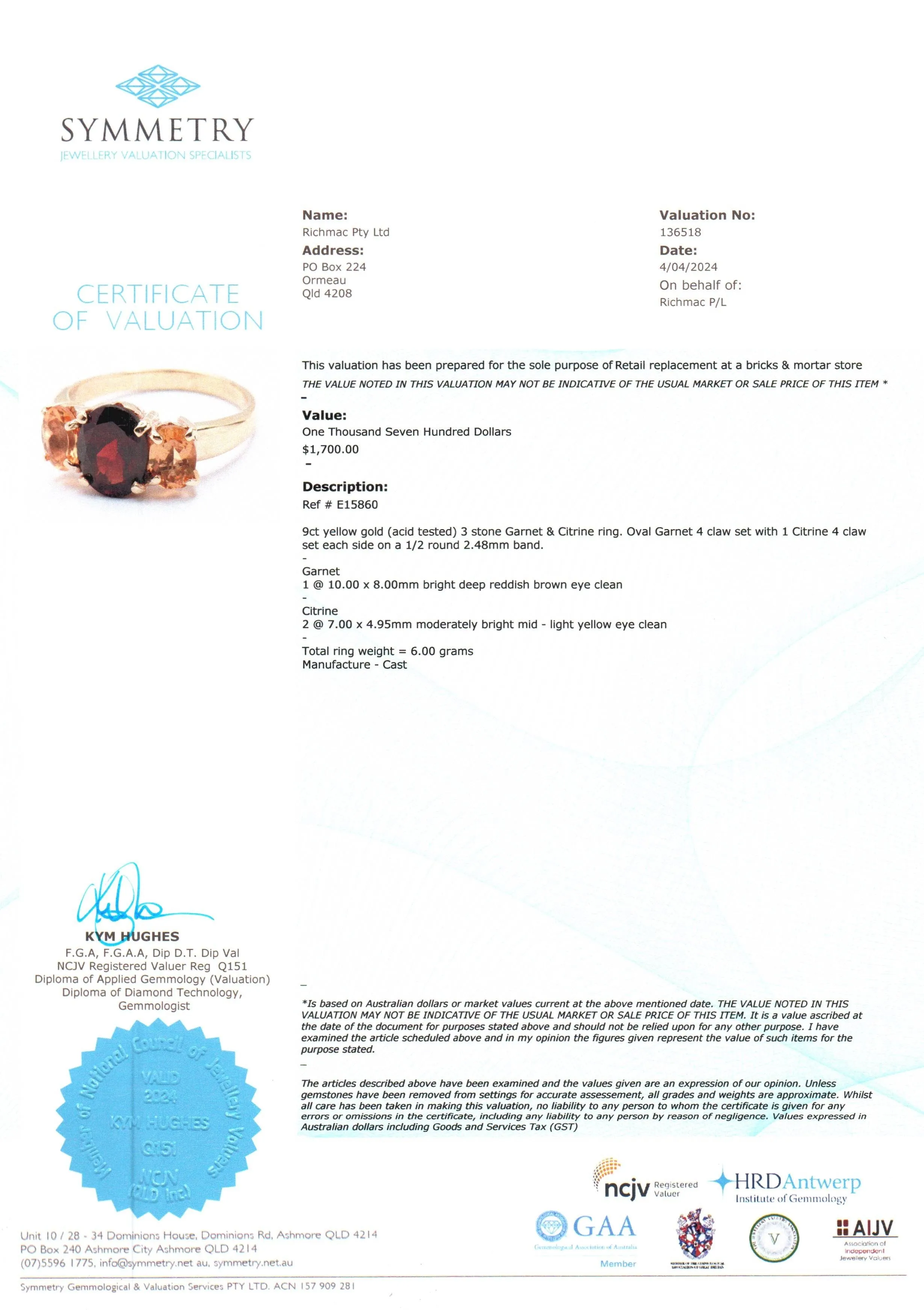 Stunning 9ct Yellow Gold Garnet & Citrine Ring