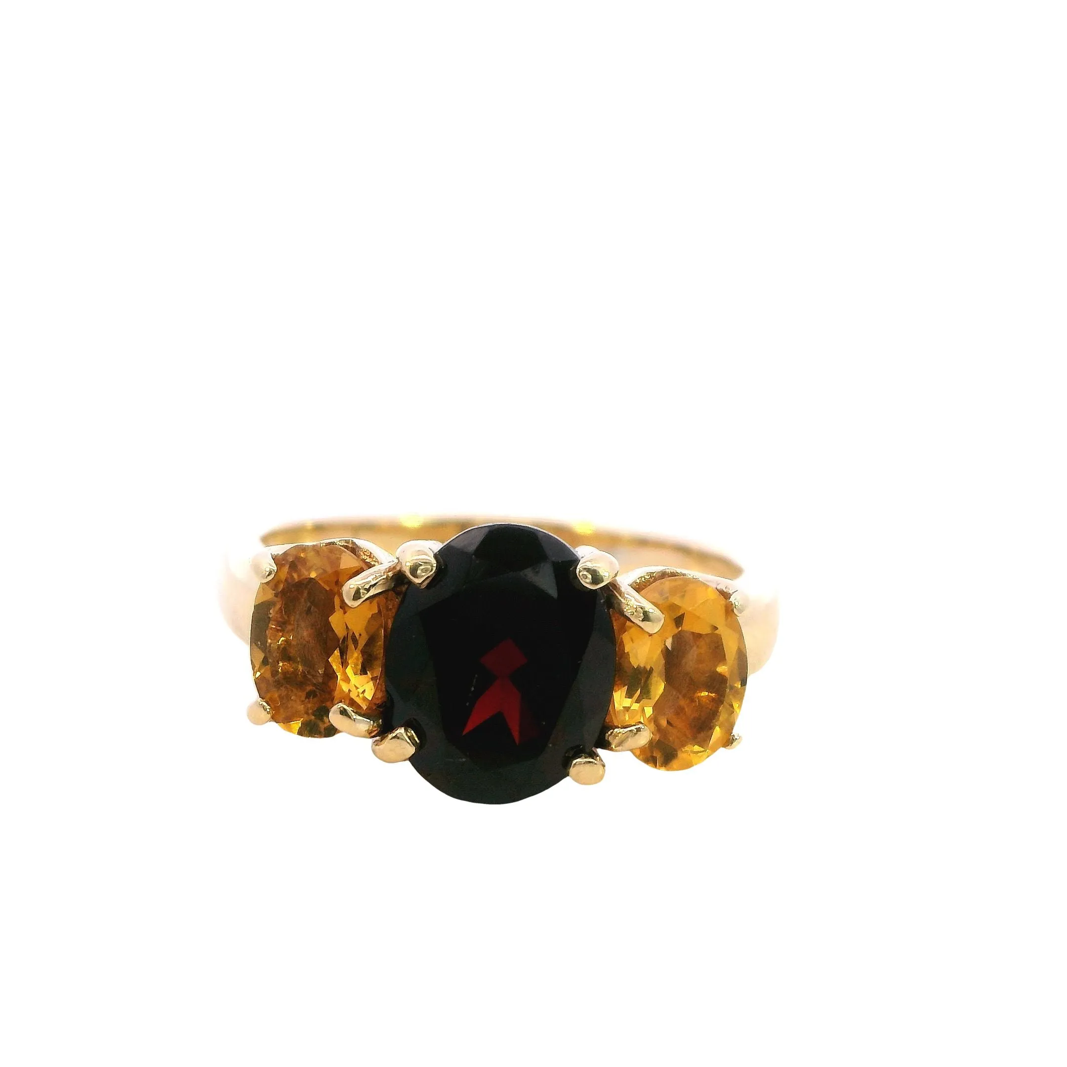 Stunning 9ct Yellow Gold Garnet & Citrine Ring