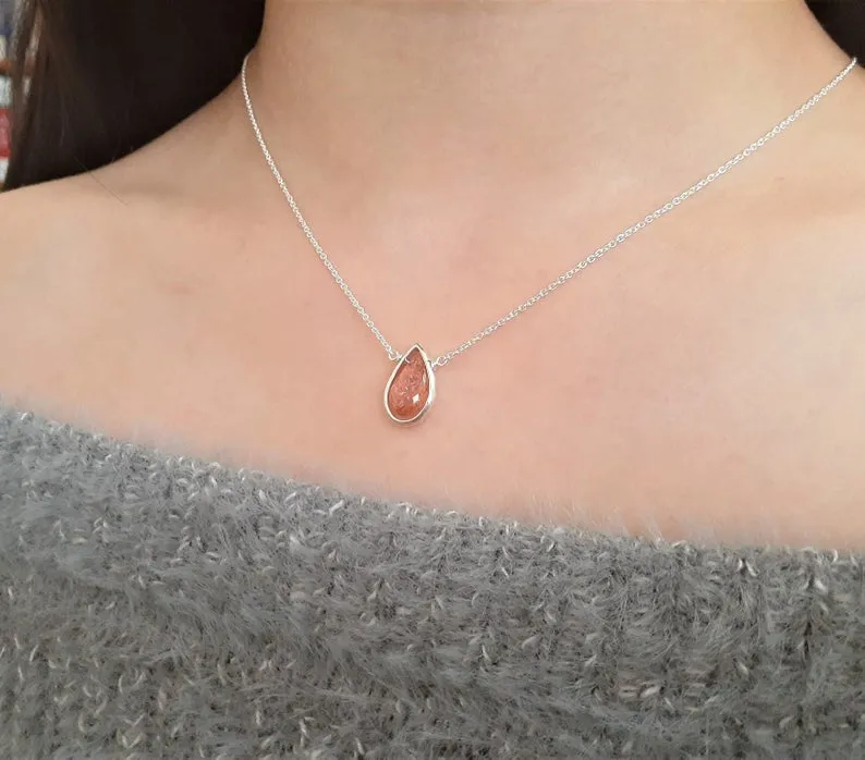 Sunstone Pear Briolette Pendant Necklace