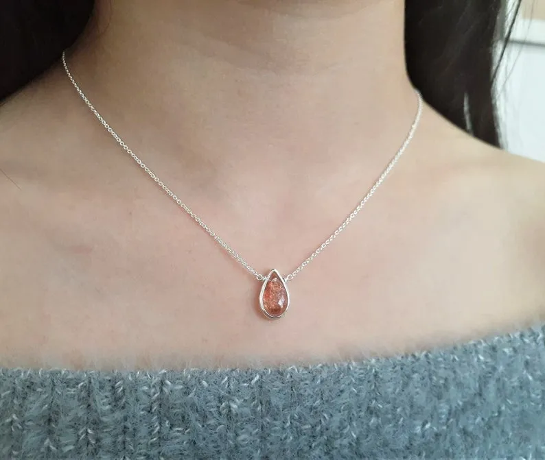 Sunstone Pear Briolette Pendant Necklace