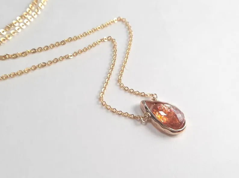 Sunstone Pear Briolette Pendant Necklace