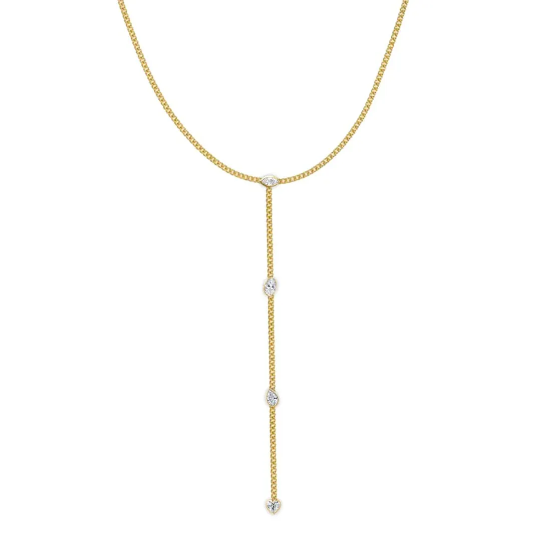 Thin Cuban Mixed Shape Topaz Lariat Necklace