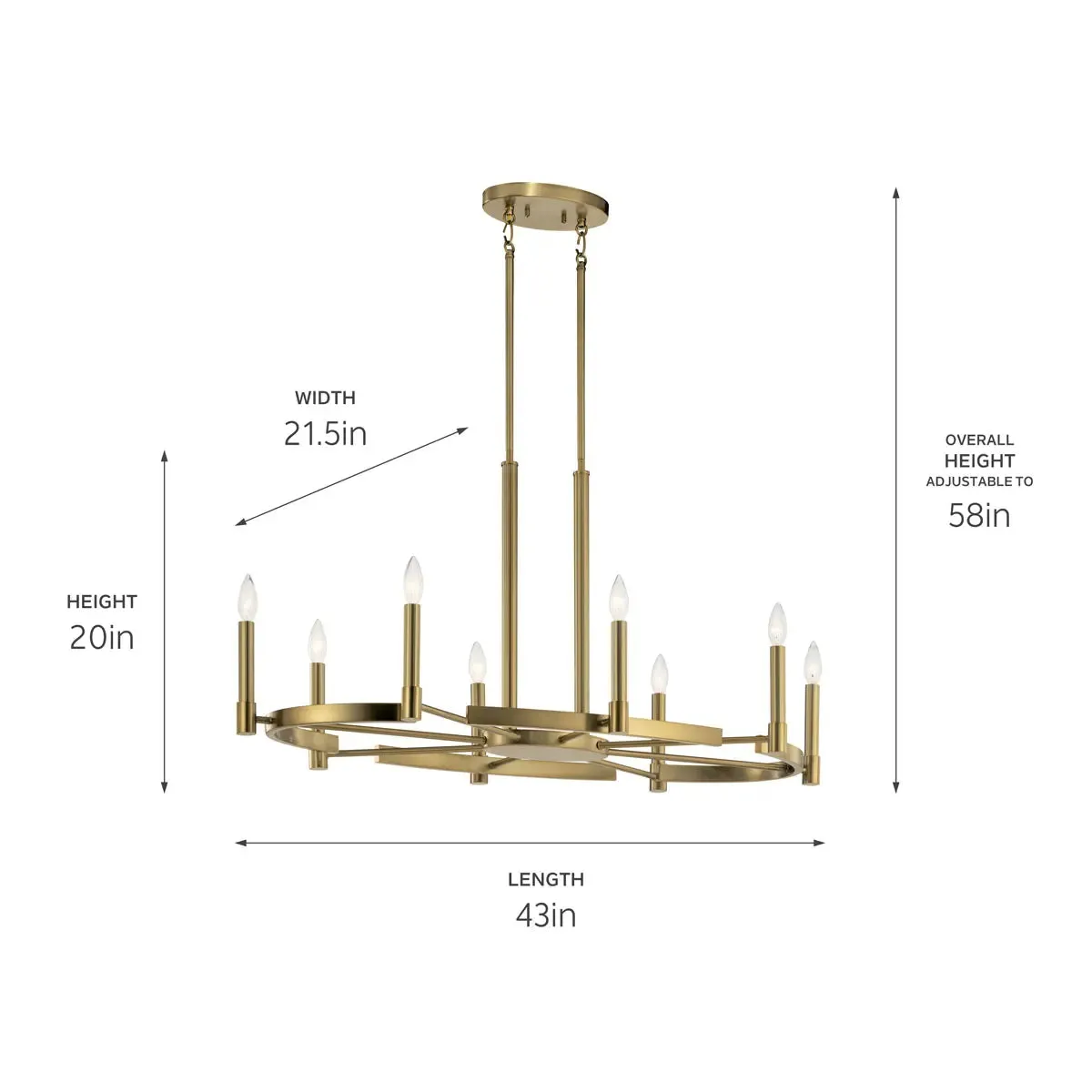Tolani 43" 8-Light Chandelier, Brushed Natural Brass Finish