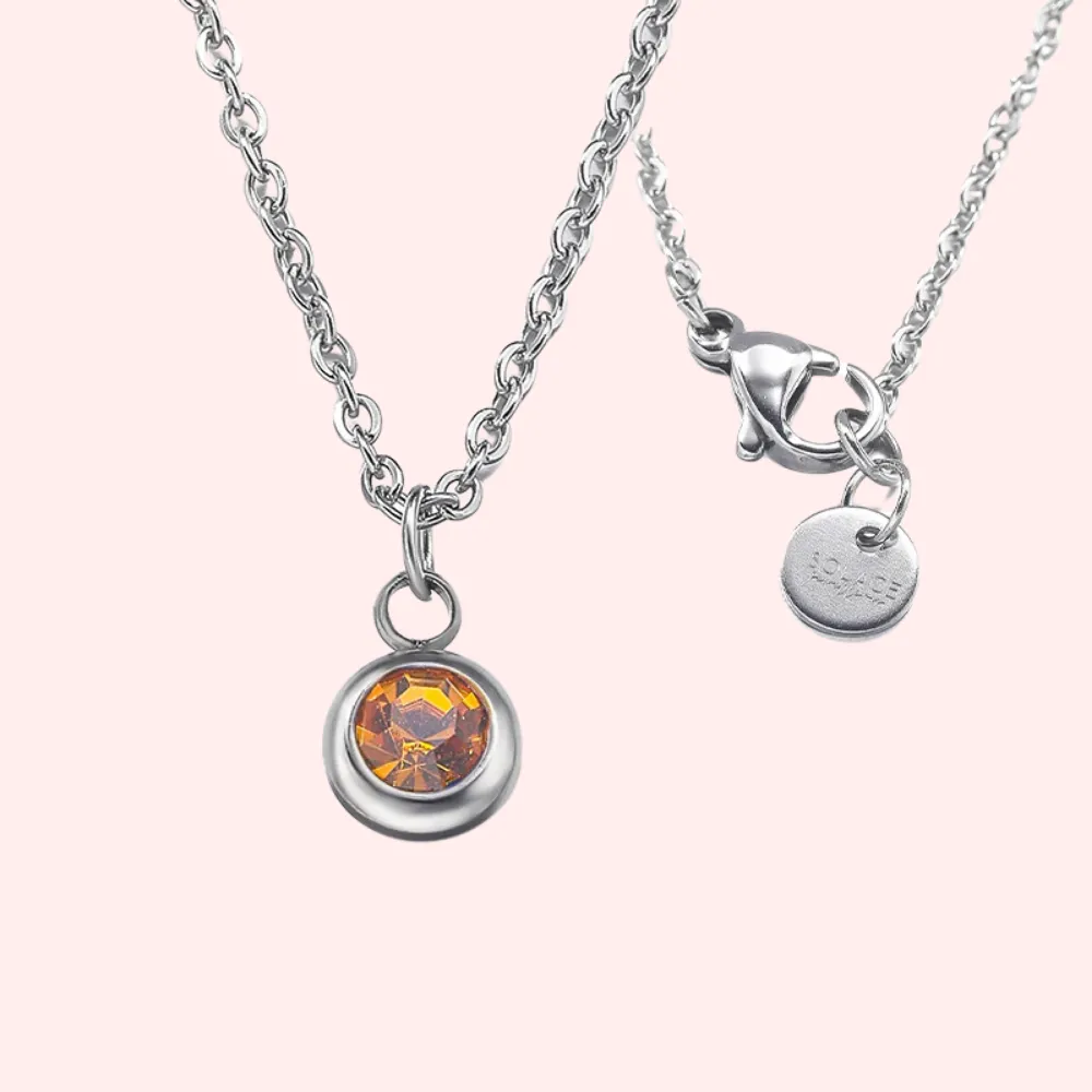 Topaz Bezel Set Hypoallergenic Necklace - November