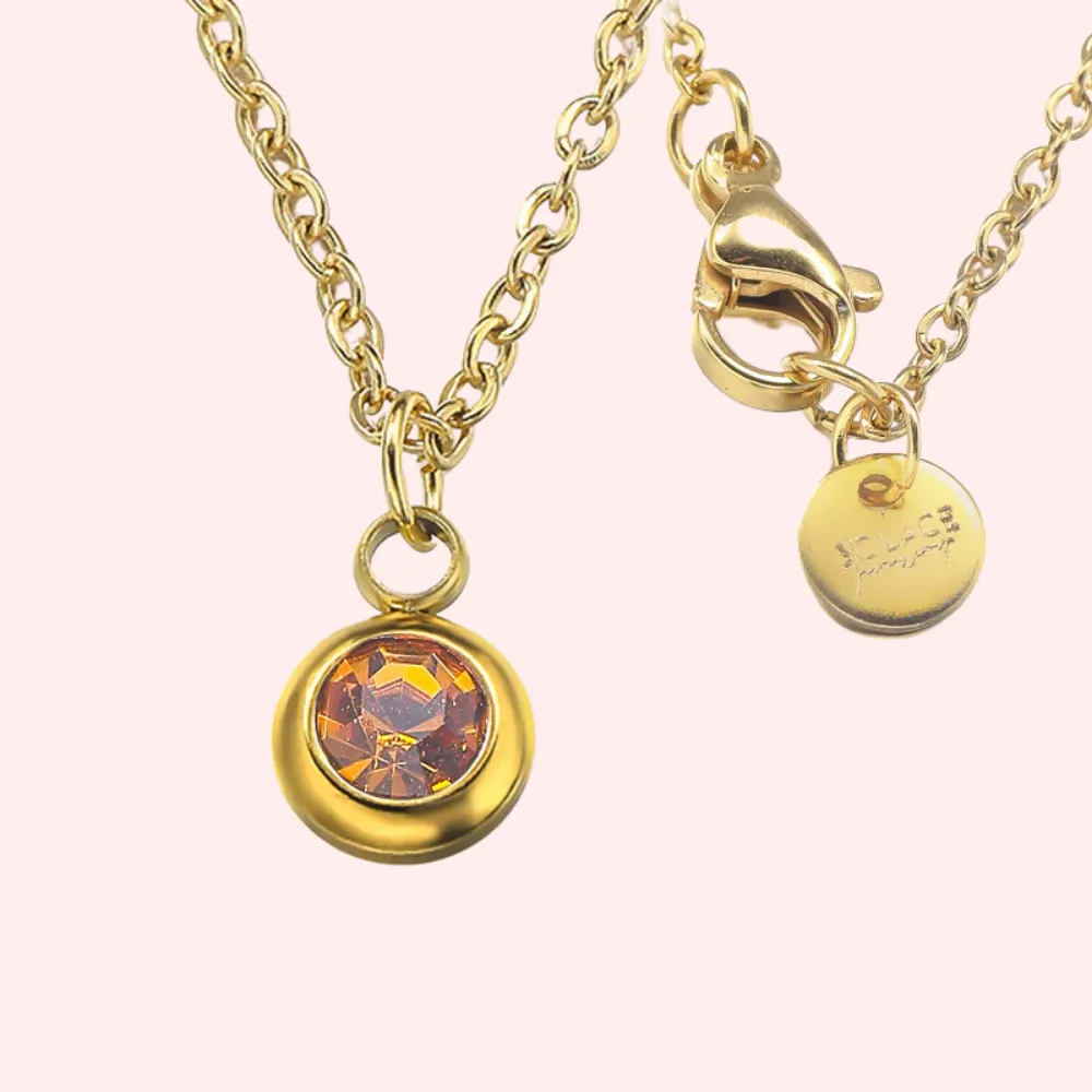 Topaz Bezel Set Hypoallergenic Necklace - November