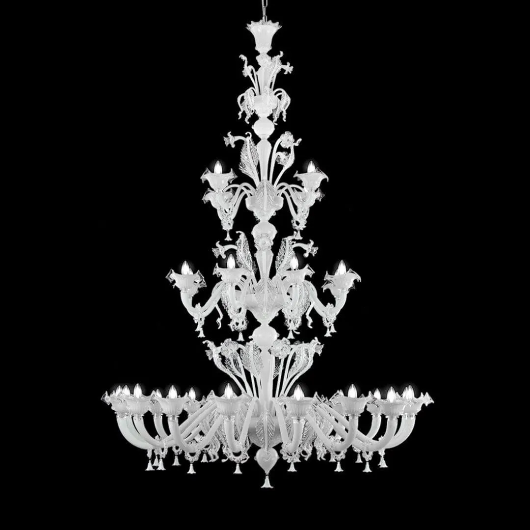 Triple-Tier White Glass Chandelier with 16 8 4 Lights