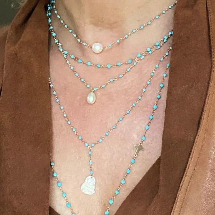 Turquoise Necklace with Pearl Drop