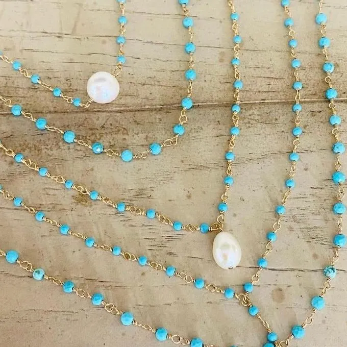 Turquoise Necklace with Pearl Drop