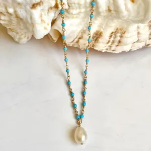 Turquoise Necklace with Pearl Drop