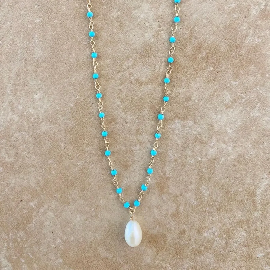 Turquoise Necklace with Pearl Drop