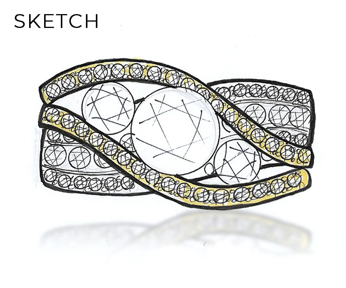 Twist Two-Toned Three Diamond Wedding Ring