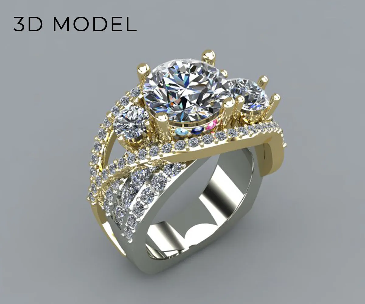 Twist Two-Toned Three Diamond Wedding Ring