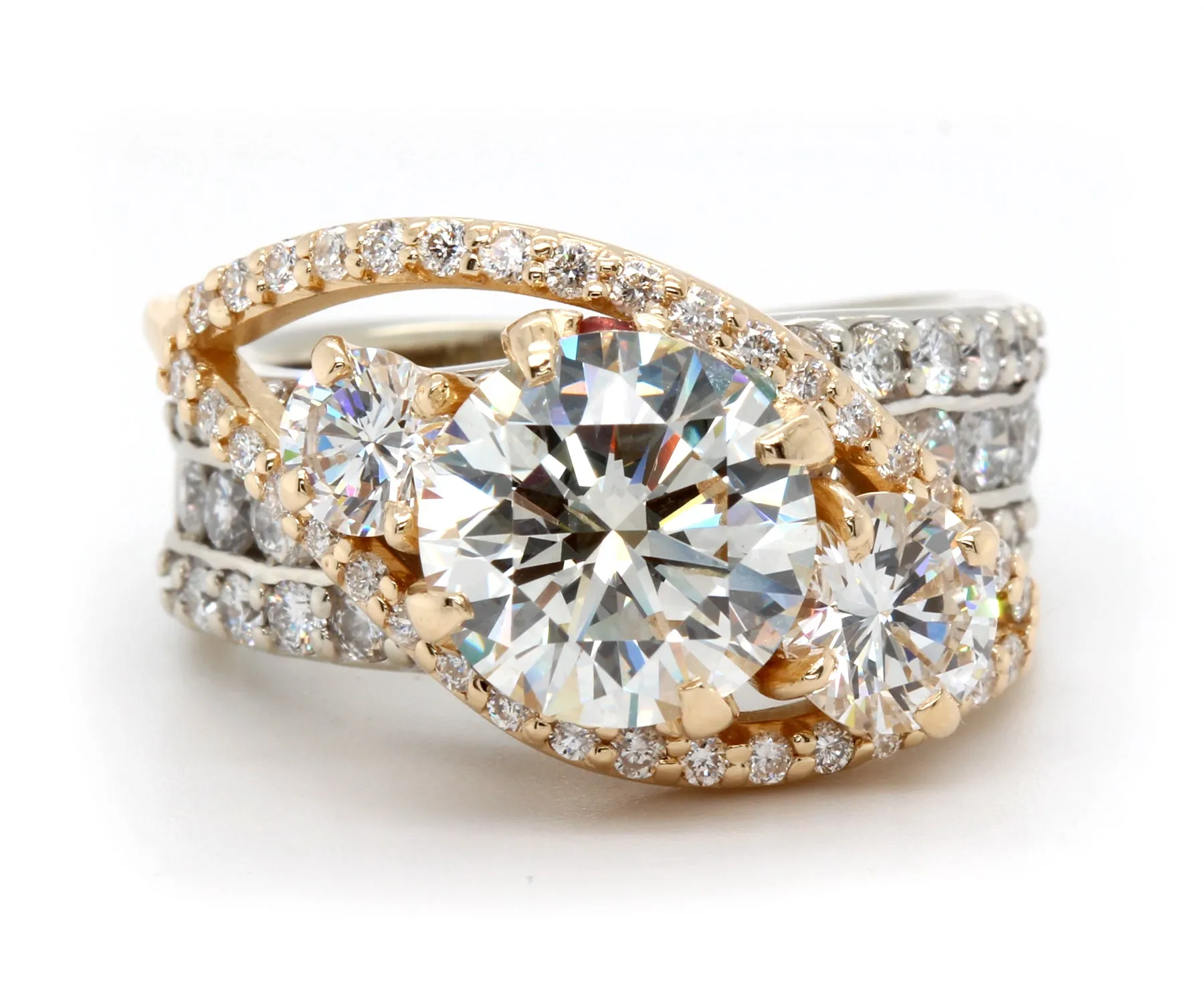 Twist Two-Toned Three Diamond Wedding Ring