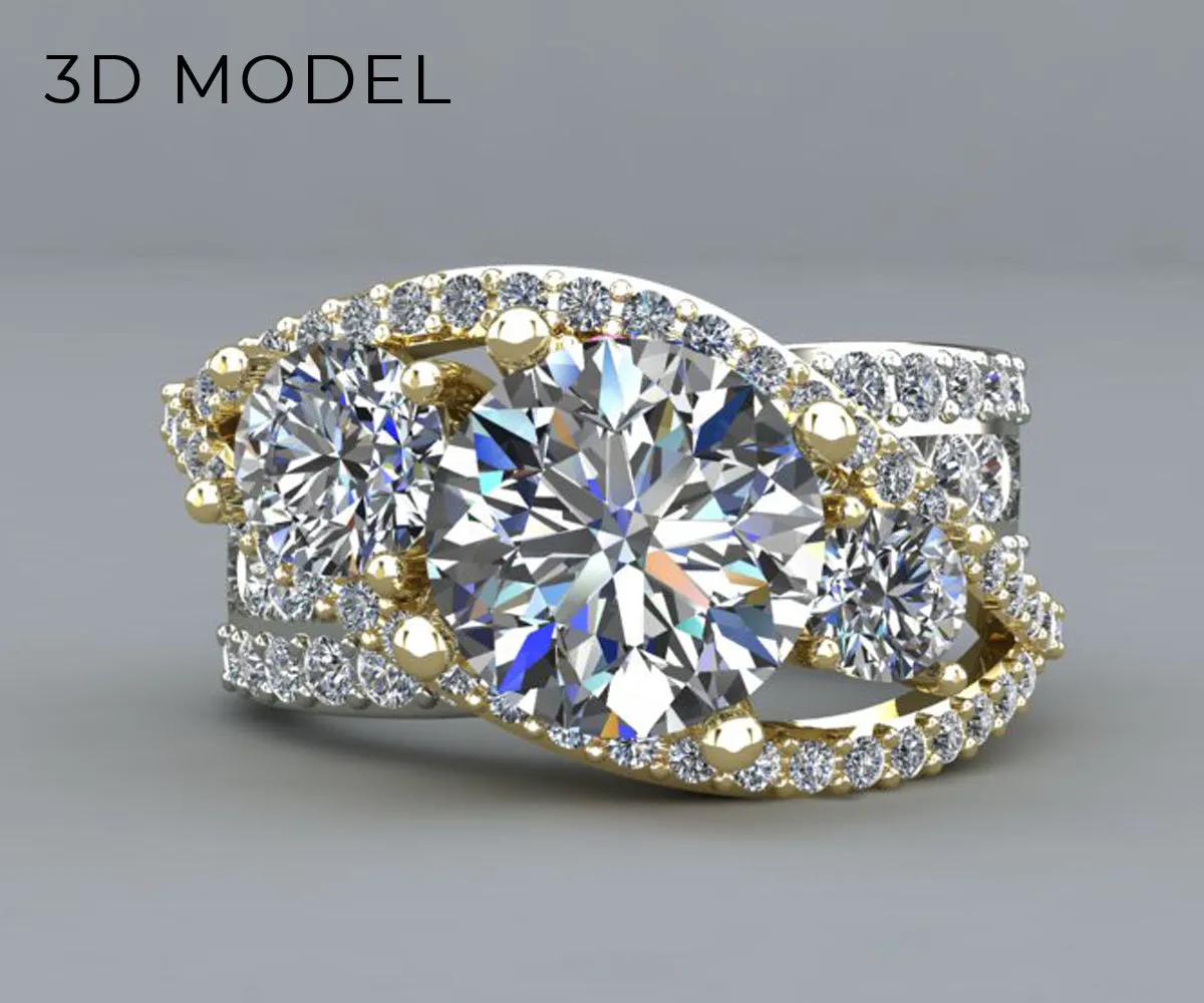 Twist Two-Toned Three Diamond Wedding Ring