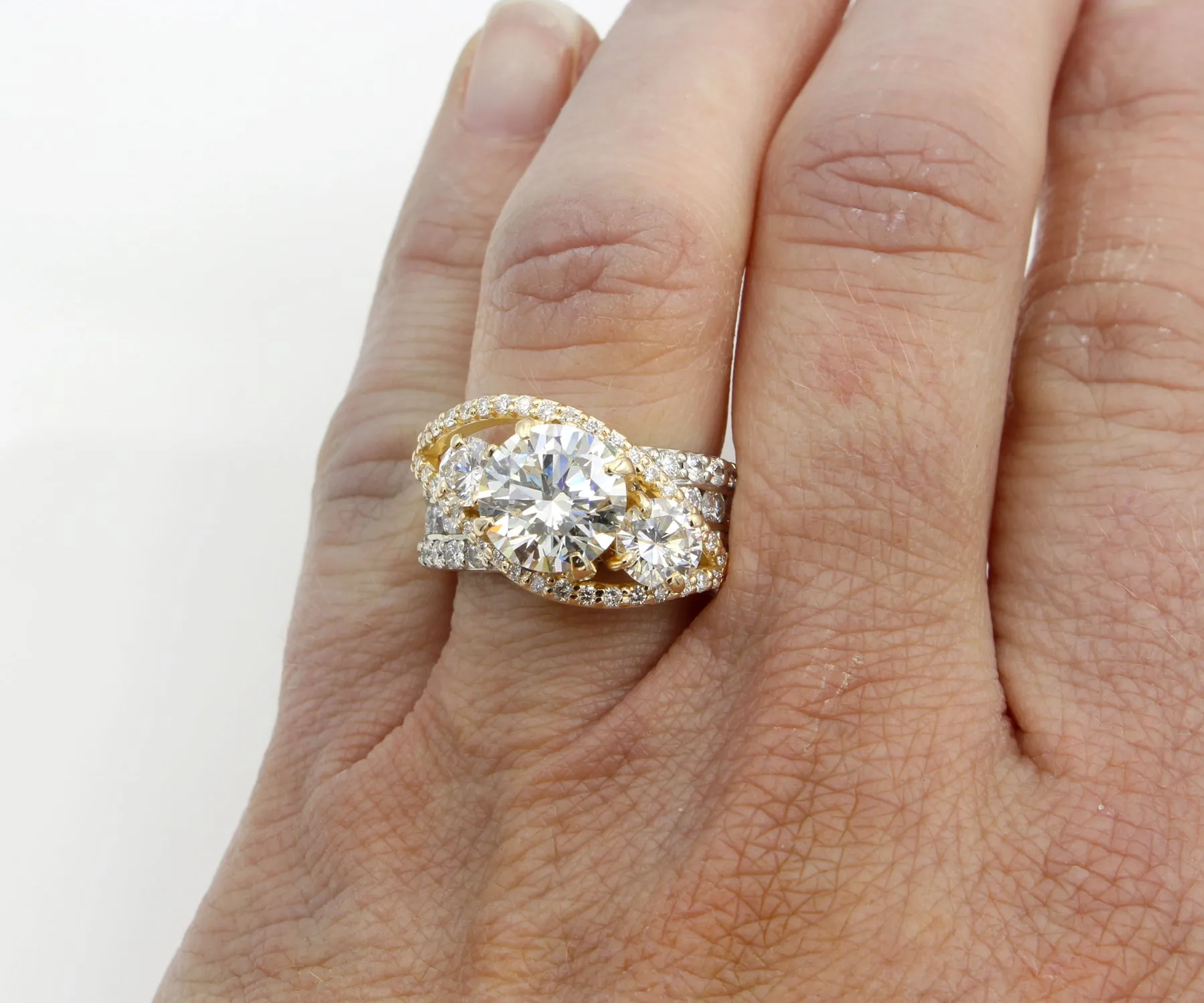 Twist Two-Toned Three Diamond Wedding Ring