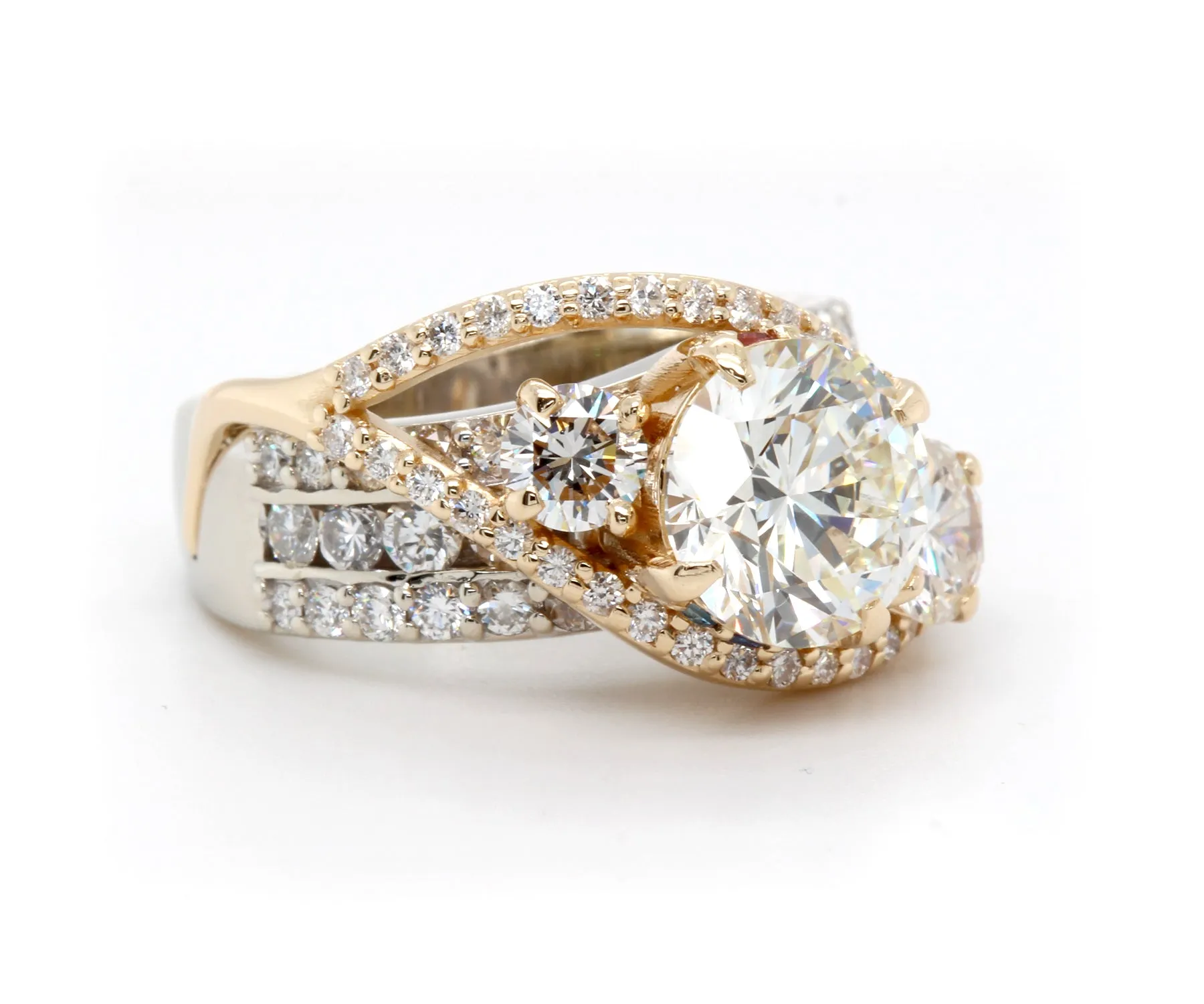 Twist Two-Toned Three Diamond Wedding Ring