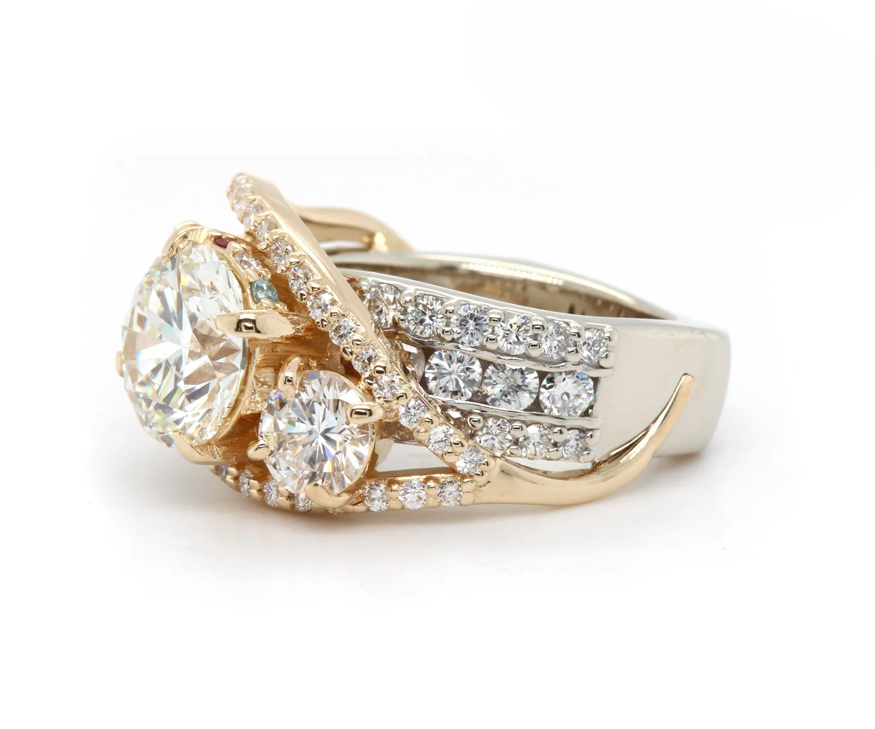 Twist Two-Toned Three Diamond Wedding Ring