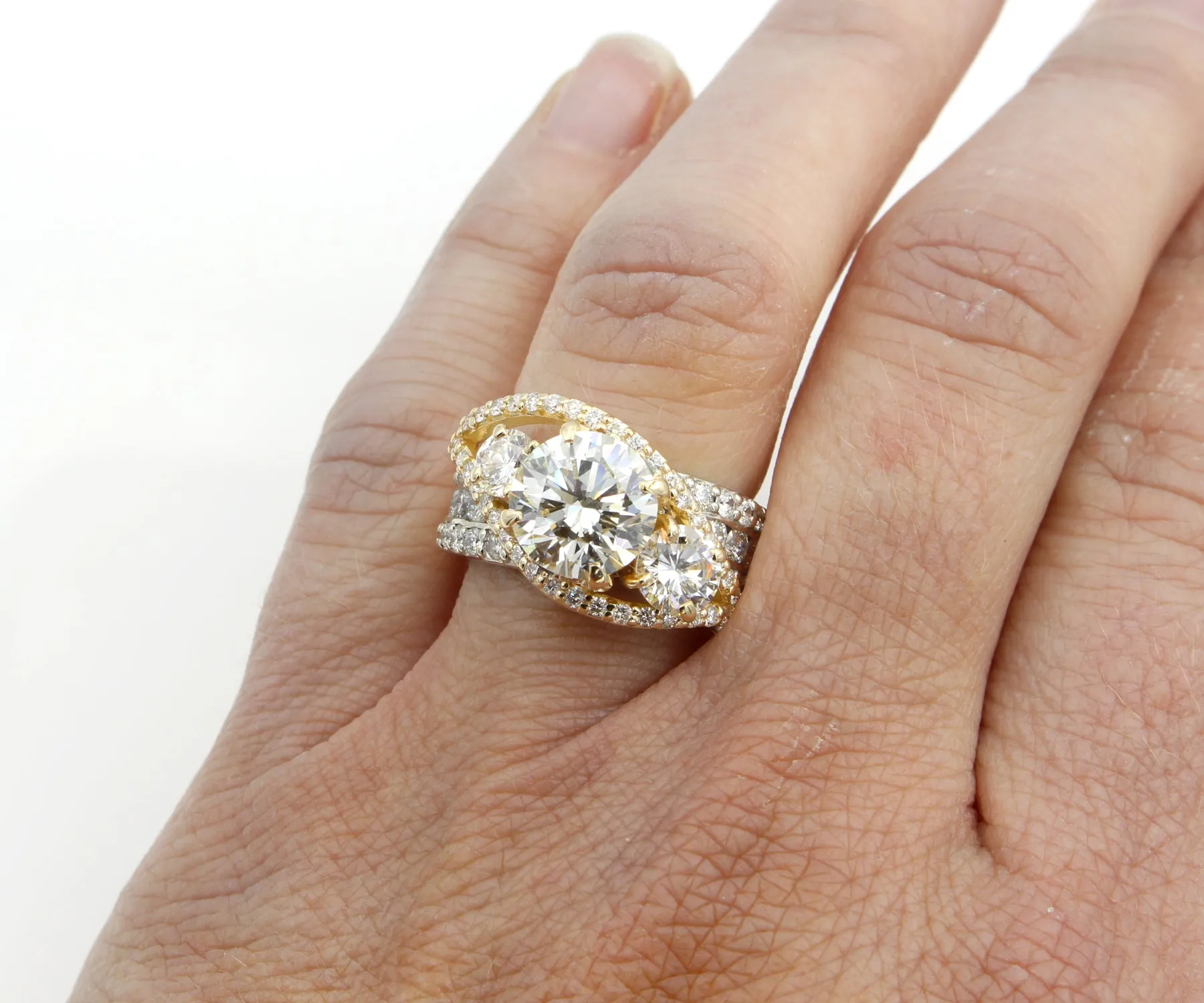 Twist Two-Toned Three Diamond Wedding Ring