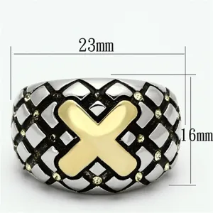 Two-Tone IP Gold (Ion Plating) Stainless Steel Ring with Top Grade Crystal in Citrine Yellow for Women Style TK1131