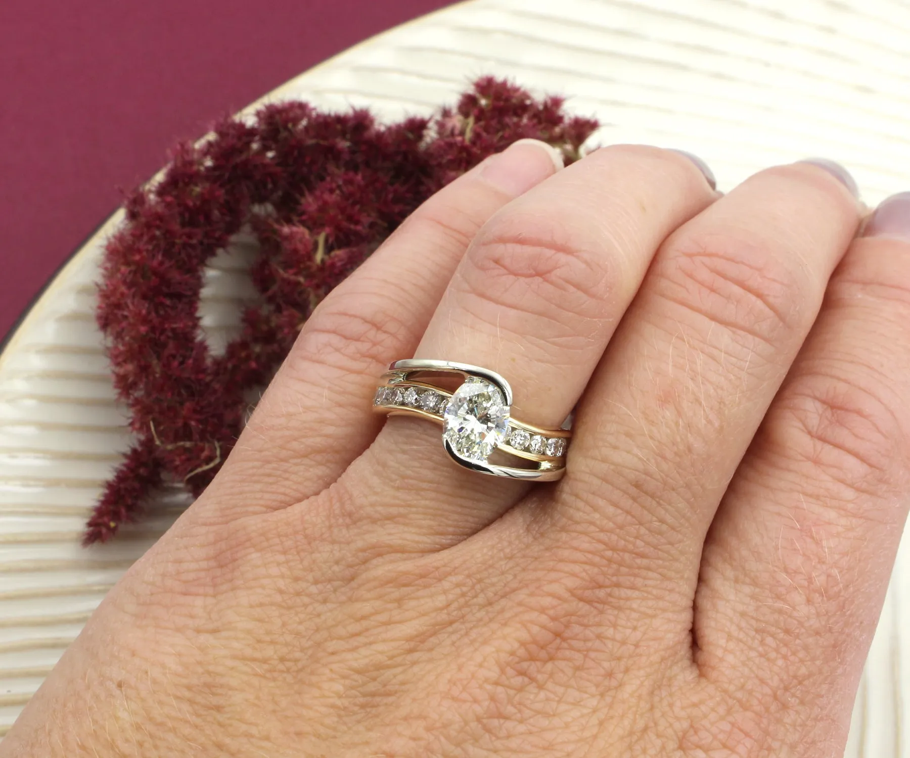 Two Tone Oval Curved Wedding Ring Redesigned