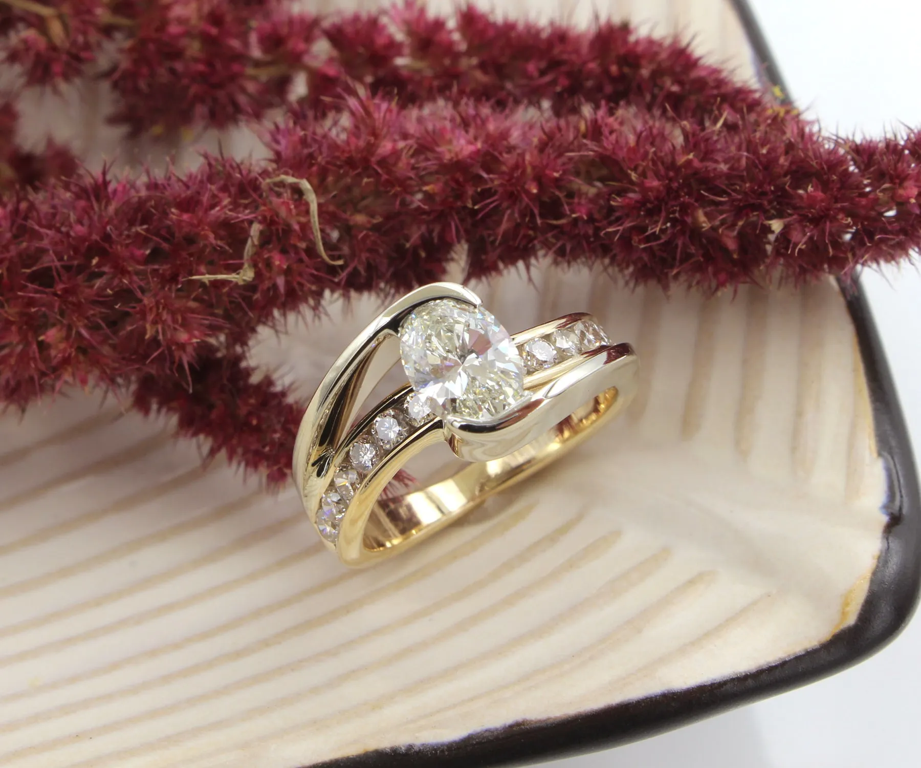 Two Tone Oval Curved Wedding Ring Redesigned
