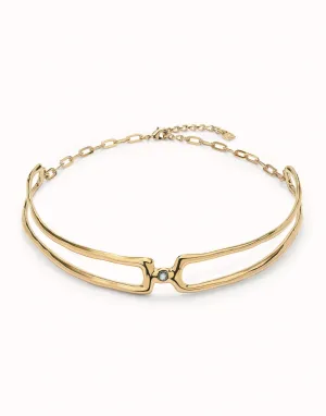UNOde50 Double 18K Gold-plated Necklace with White Topaz