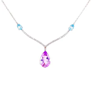 VILLA RICA Necklace (1213) - Pink Amethyst, Blue Topaz / SS