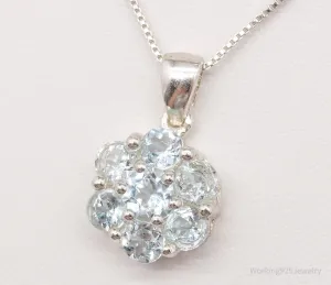 Vintage Blue Topaz Flower Sterling Silver Chain Necklace 18"