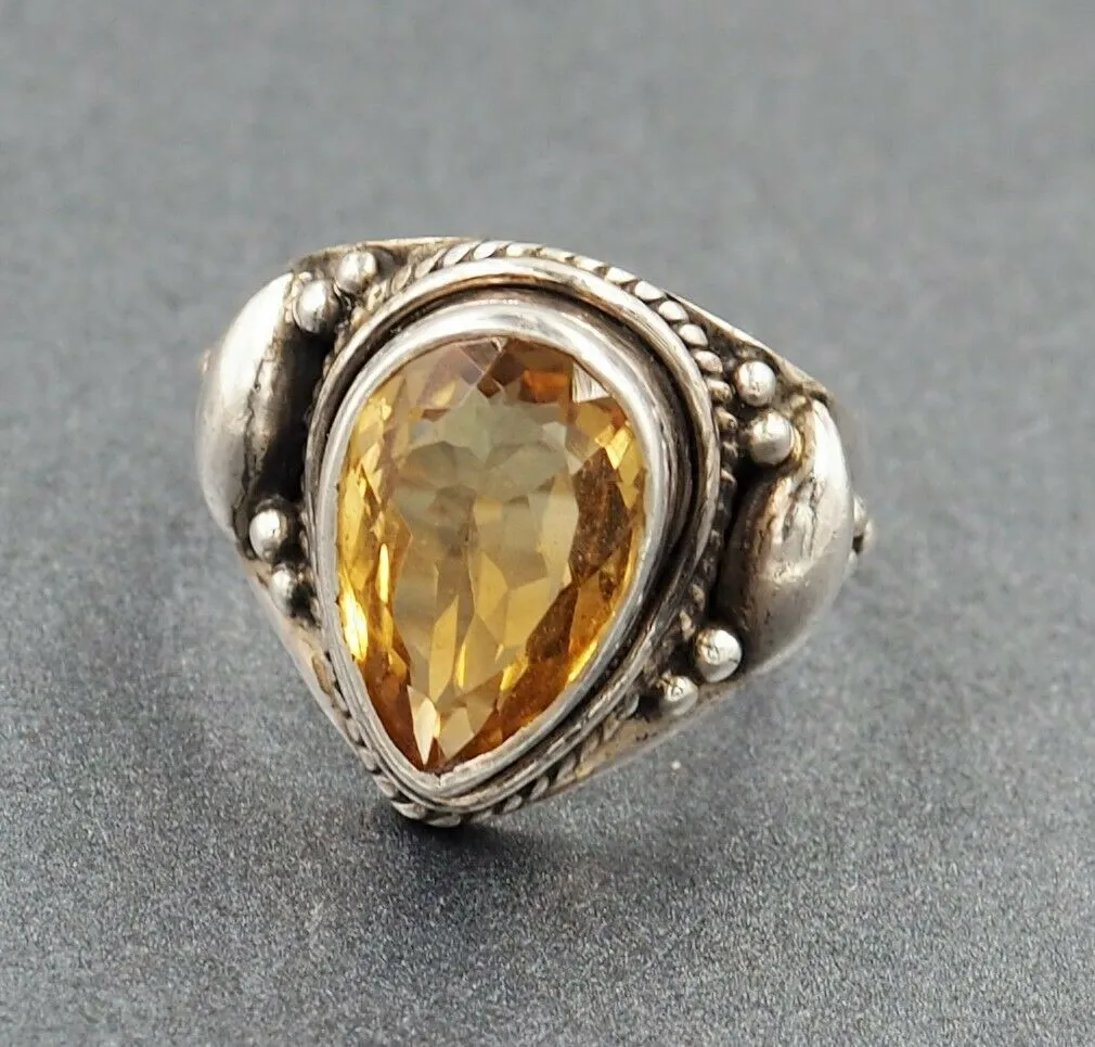 Vintage Citrine 925 Sterling Silver Ring