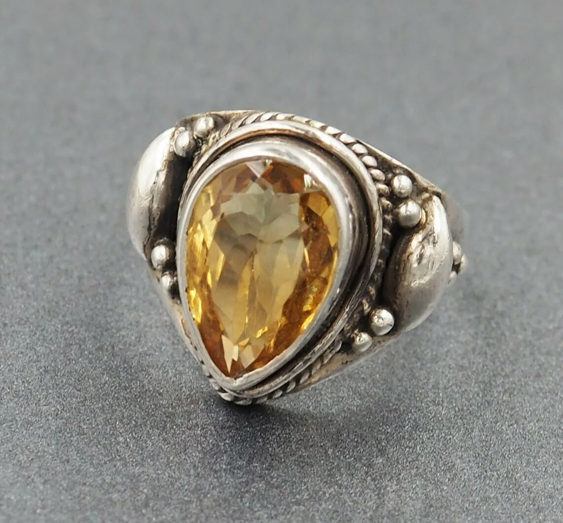 Vintage Citrine 925 Sterling Silver Ring