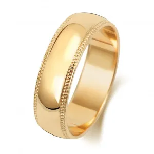 Wedding Band 18K D Shape Millgrain 6 mm-1.25 Wedding  Ring WQ186M