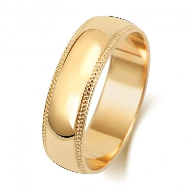 Wedding Band 18K D Shape Millgrain 6 mm-1.25 Wedding  Ring WQ186M