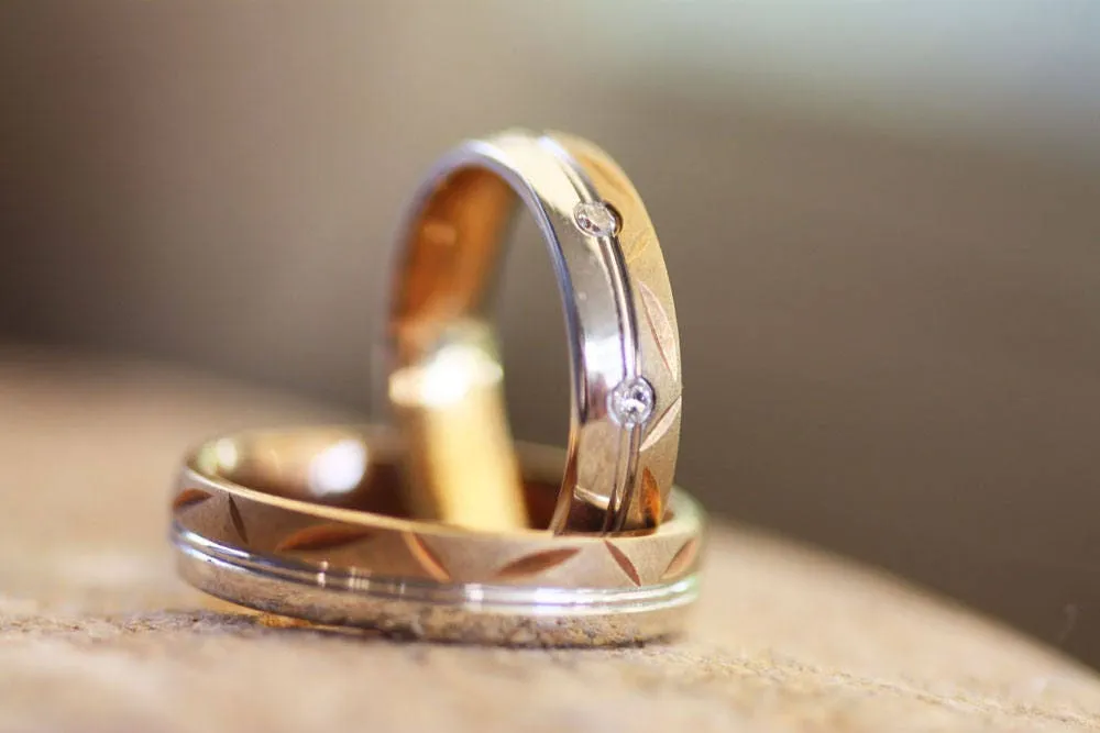 Wedding gold ring set / Men wedding RING / Personalized engraved VALENTINES DAY gift