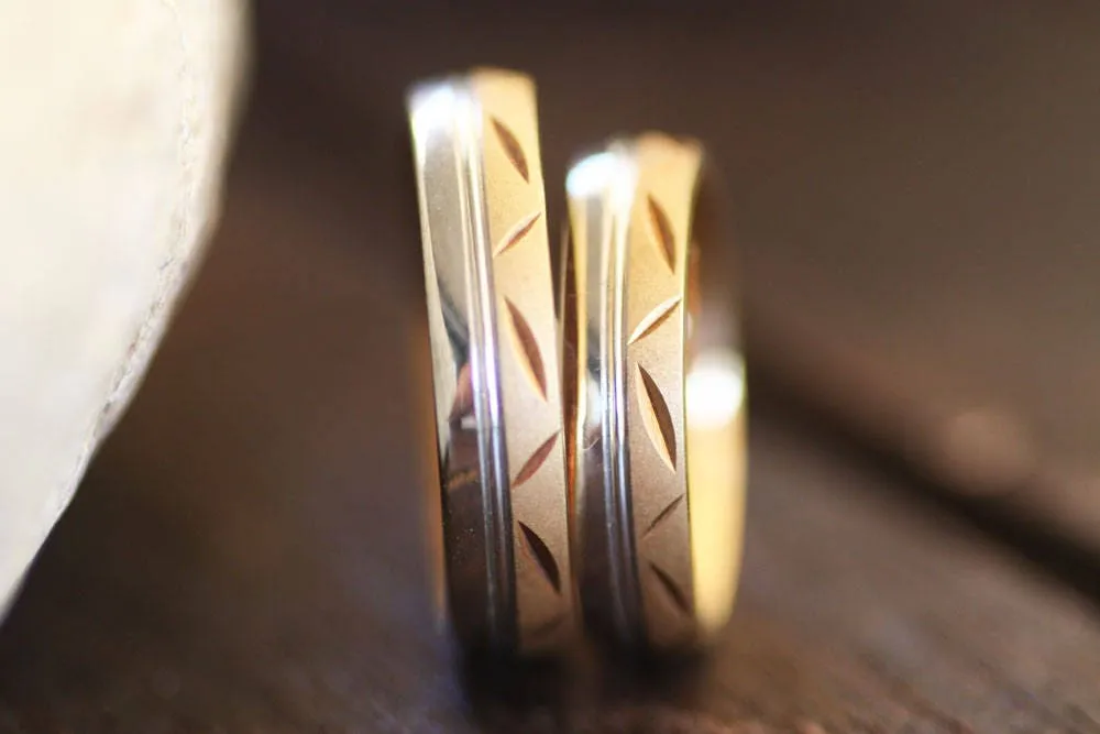 Wedding gold ring set / Men wedding RING / Personalized engraved VALENTINES DAY gift