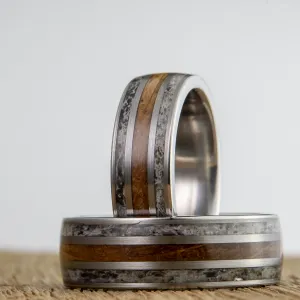 Whiskey and Antlers wedding band pair