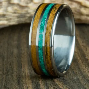 Whiskey barrel and malachite ring for men