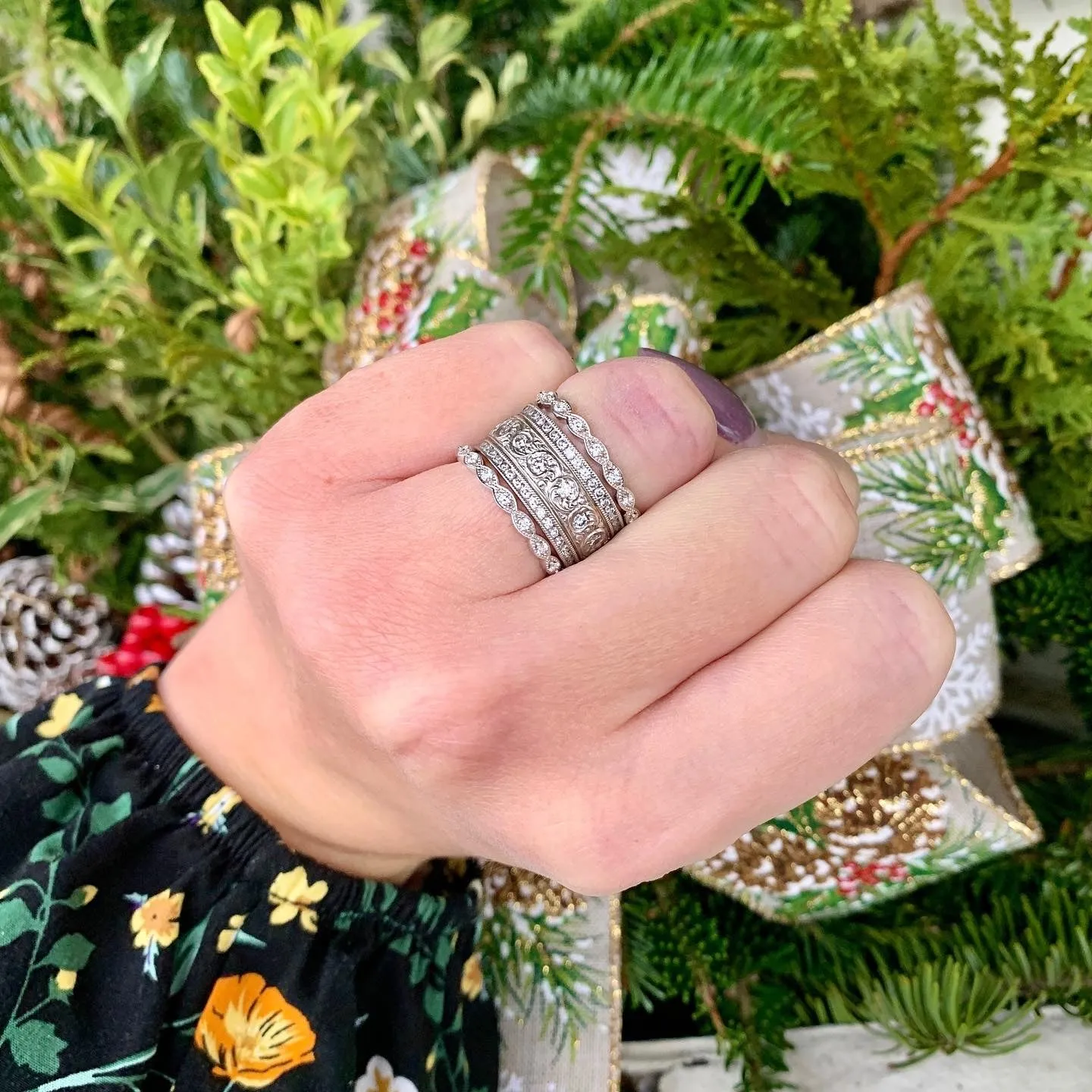 Wide Diamond Scroll Ring